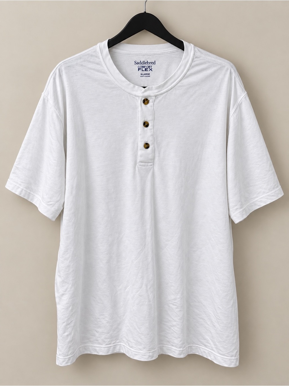 Saddlebred Comfort Flex Men’s White Henley Shirt XL Short Sleeve